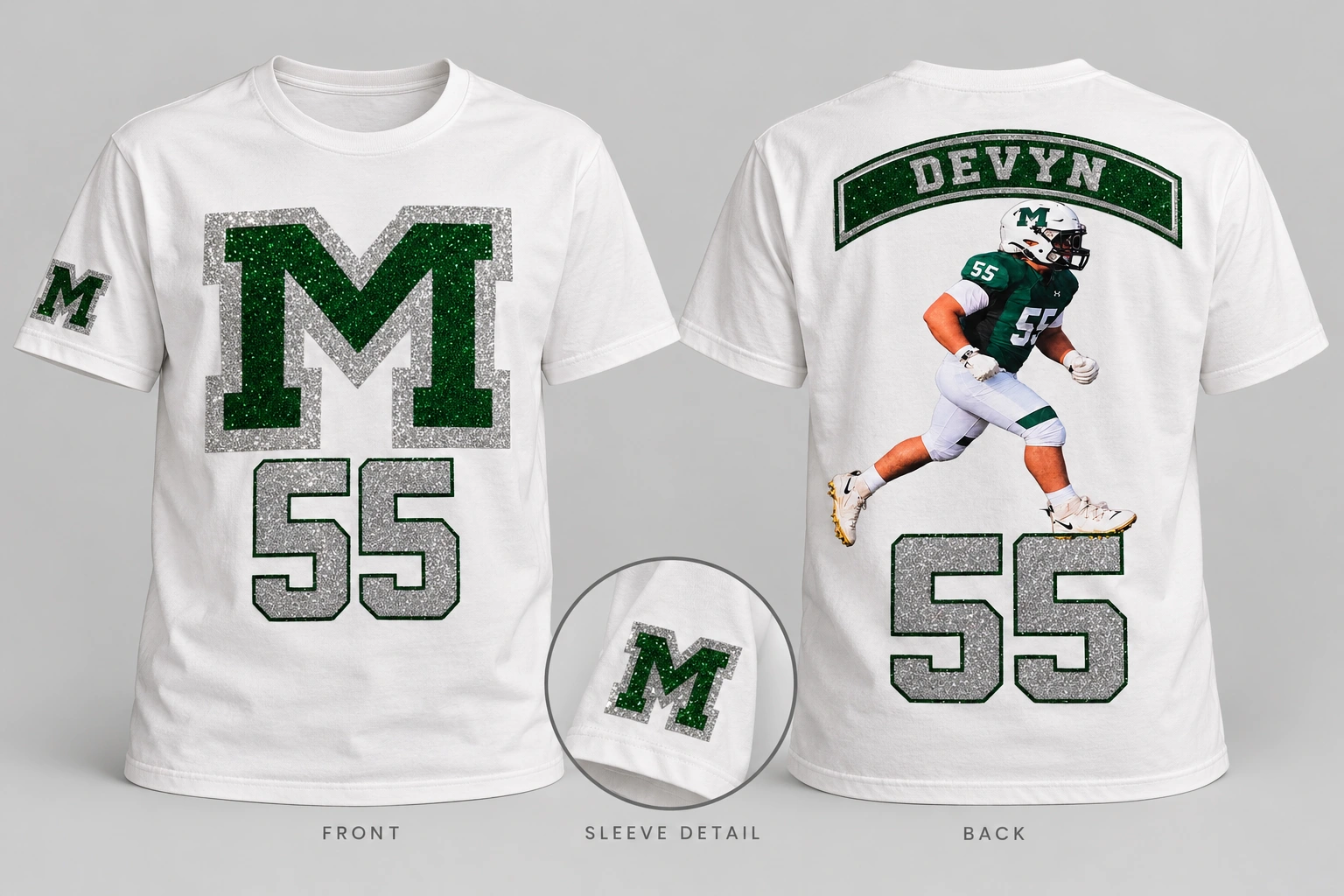 Custom Glitter Football T-Shirt