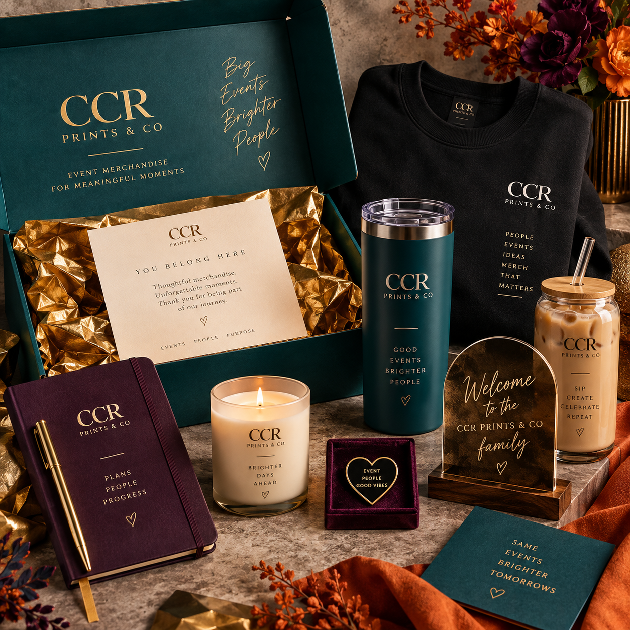 Colorful custom event merchandise